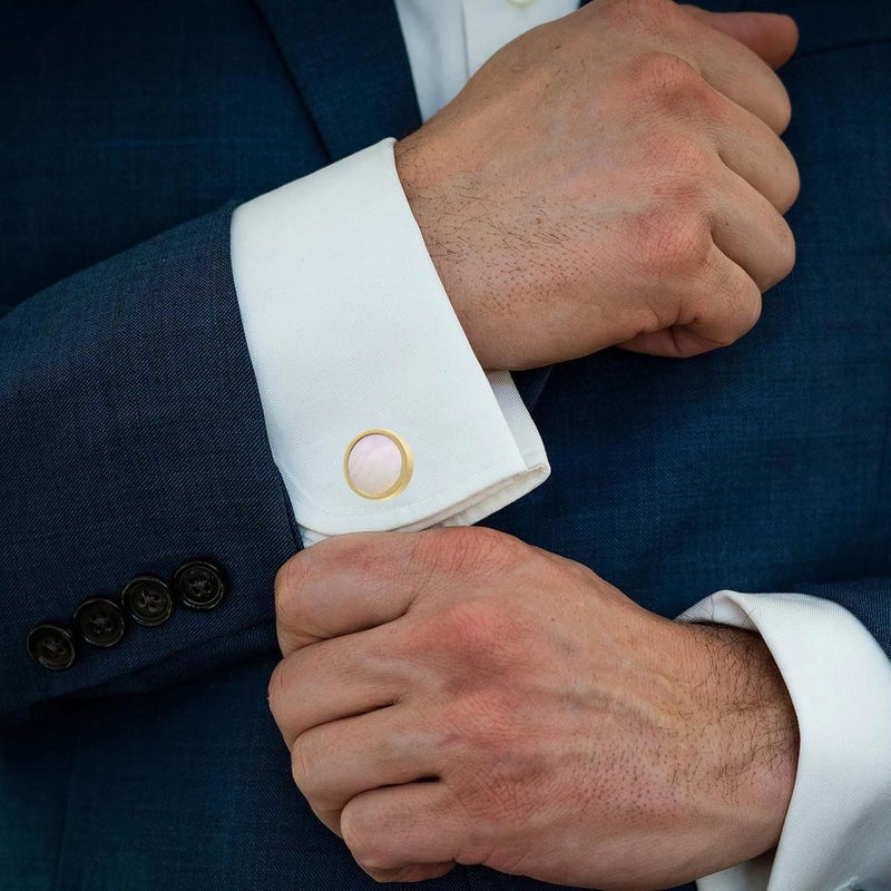 Jonwo Tuxedo Cufflinks and Studs Set Mother of Pearl Men Dress Cuff Links Buttons Set Formal Business Wedding - Image 2